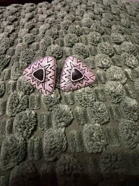 Silver-Tone Triangle Stud Earrings with Black Center
